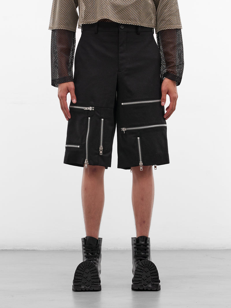 Black Wool Zip Detailed Shorts (PP-P042-W25-BLACK)