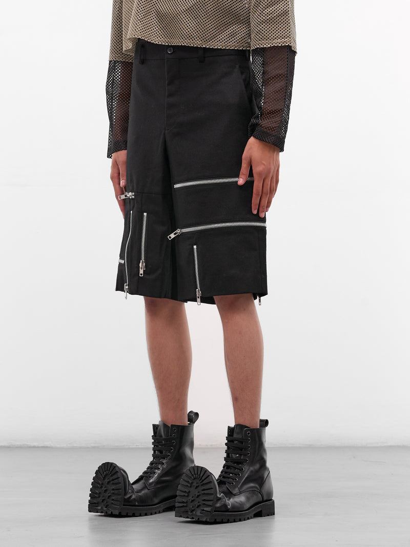 Black Wool Zip Detailed Shorts (PP-P042-W25-BLACK)