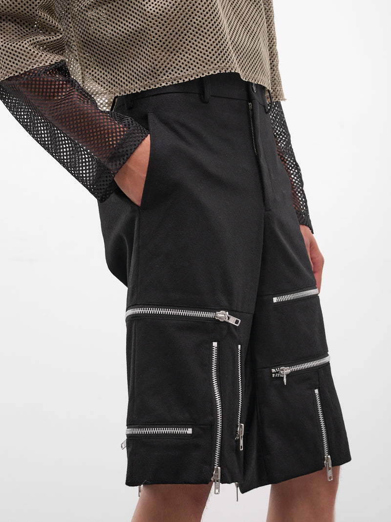 Black Wool Zip Detailed Shorts (PP-P042-W25-BLACK)