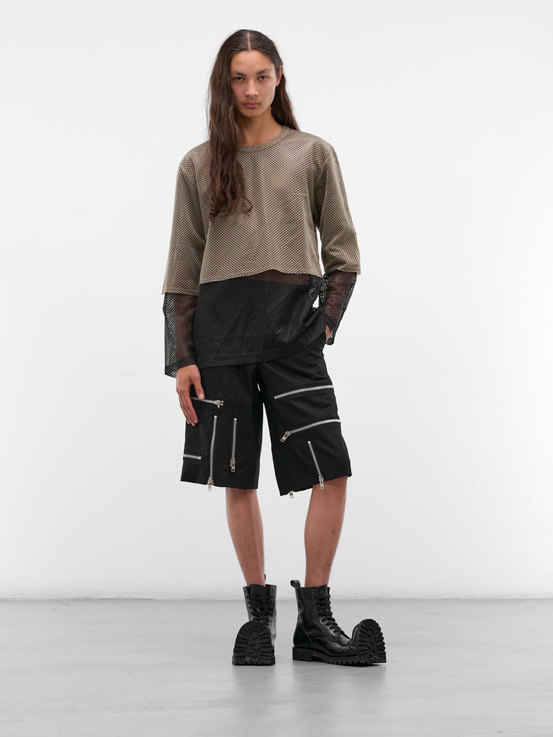 Khaki Layered Mesh Long Sleeve (PP-T019-W25-BLACK-KHAKI)