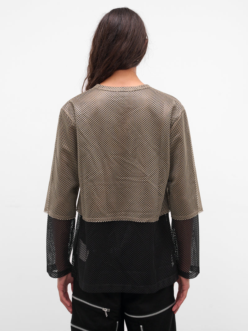 Khaki Layered Mesh Long Sleeve (PP-T019-W25-BLACK-KHAKI)