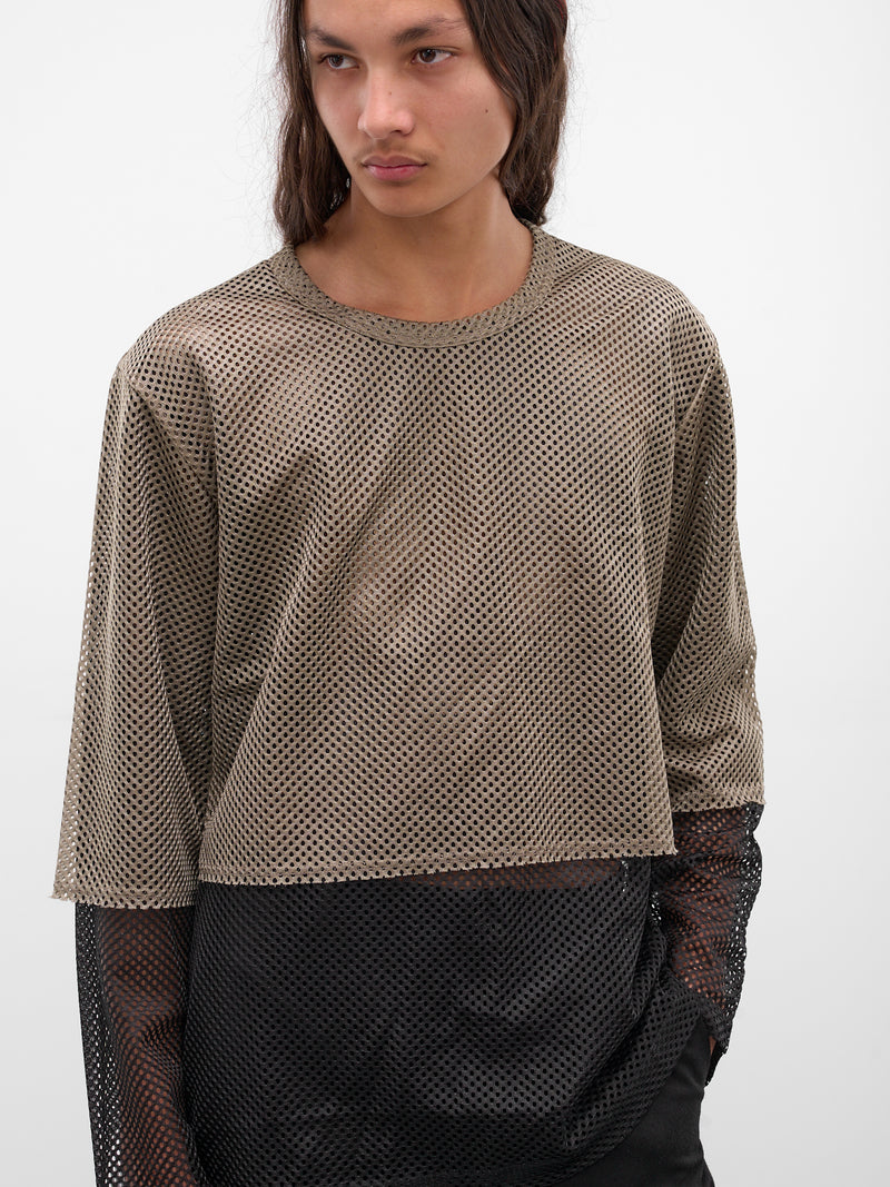 Khaki Layered Mesh Long Sleeve (PP-T019-W25-BLACK-KHAKI)