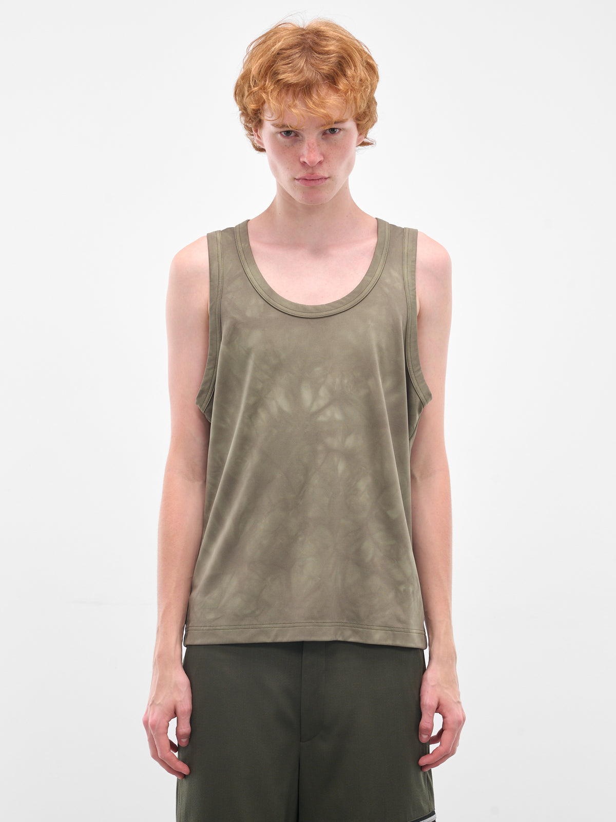 Green Abstract Print Tank Top (PP-T027-051-1-KHAKI)