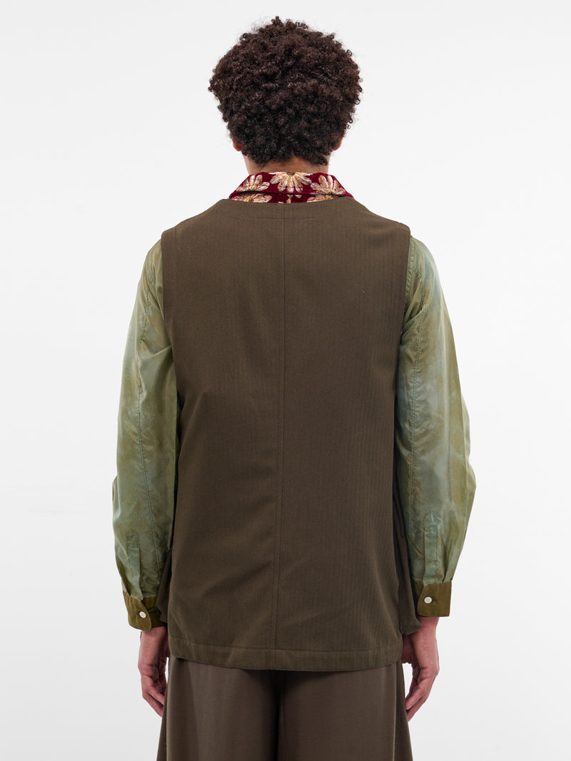 Layered Floral & Pinstripe Cargo Vest (PP-V002-BRGDY-MULTI)