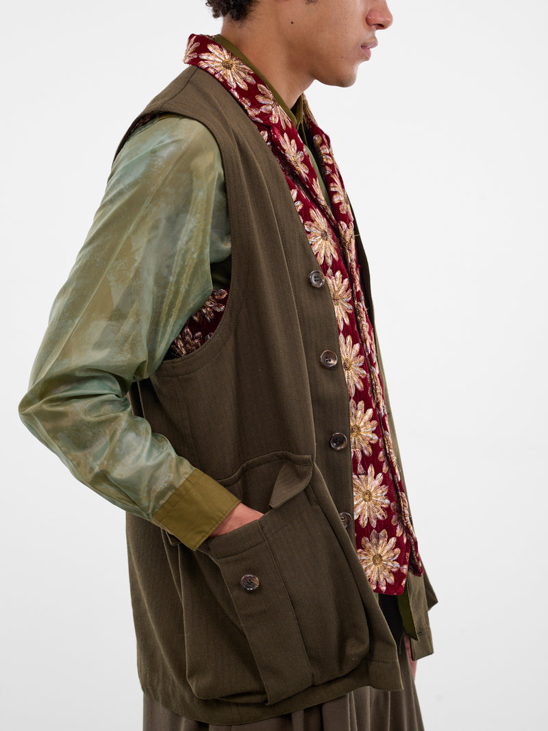 Layered Floral & Pinstripe Cargo Vest (PP-V002-BRGDY-MULTI)