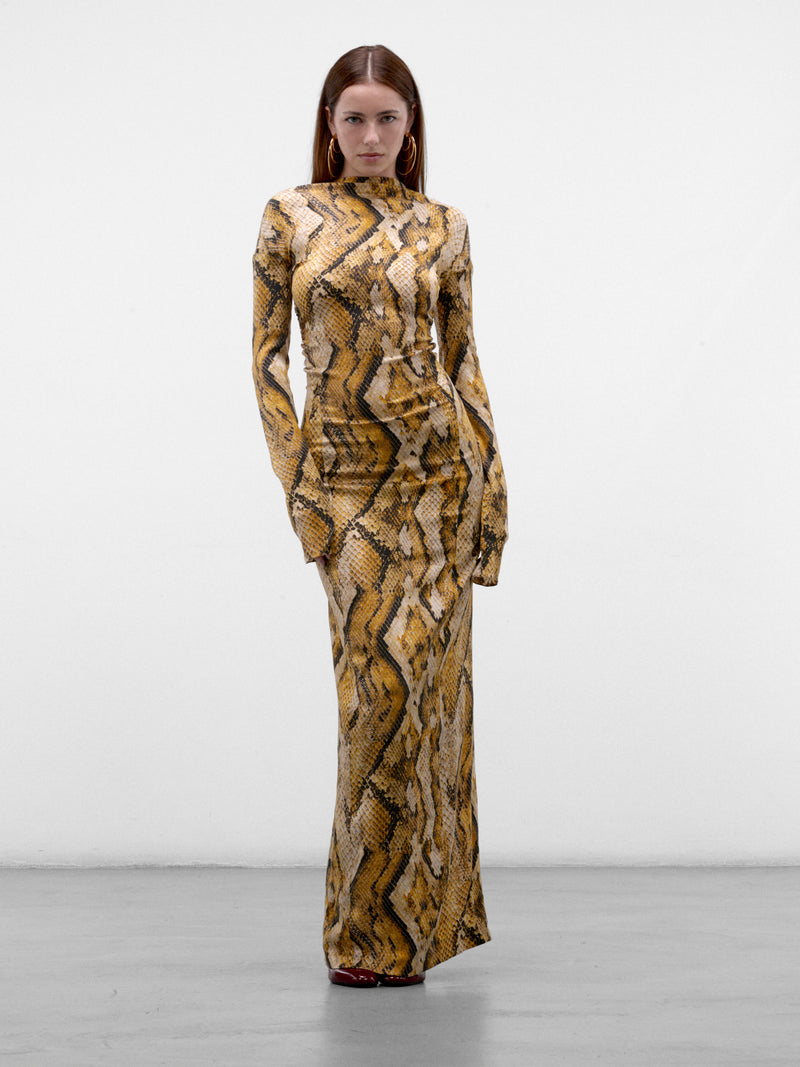 The Rattler Silk Maxi Dress (PPFW26DR01826-9970-YELLOW-SNAK)