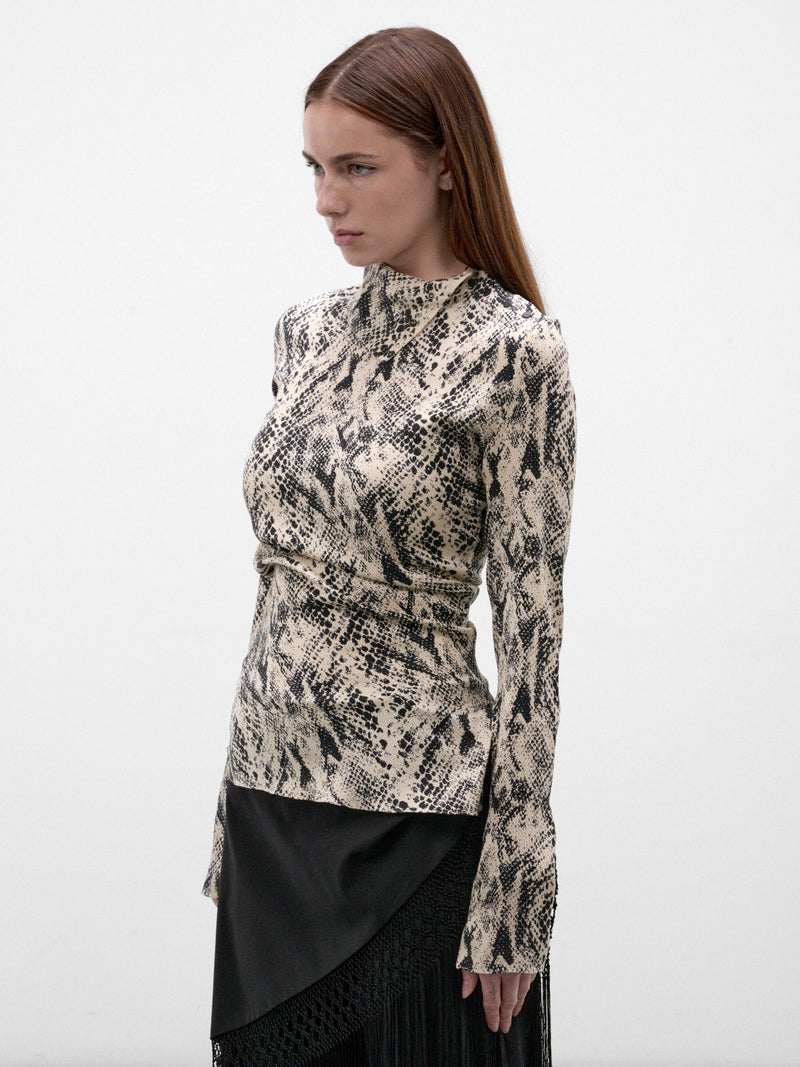 The Rattler Silk Snake Shirt (PPFW26TO01826-9975-BLACK-WHITE)