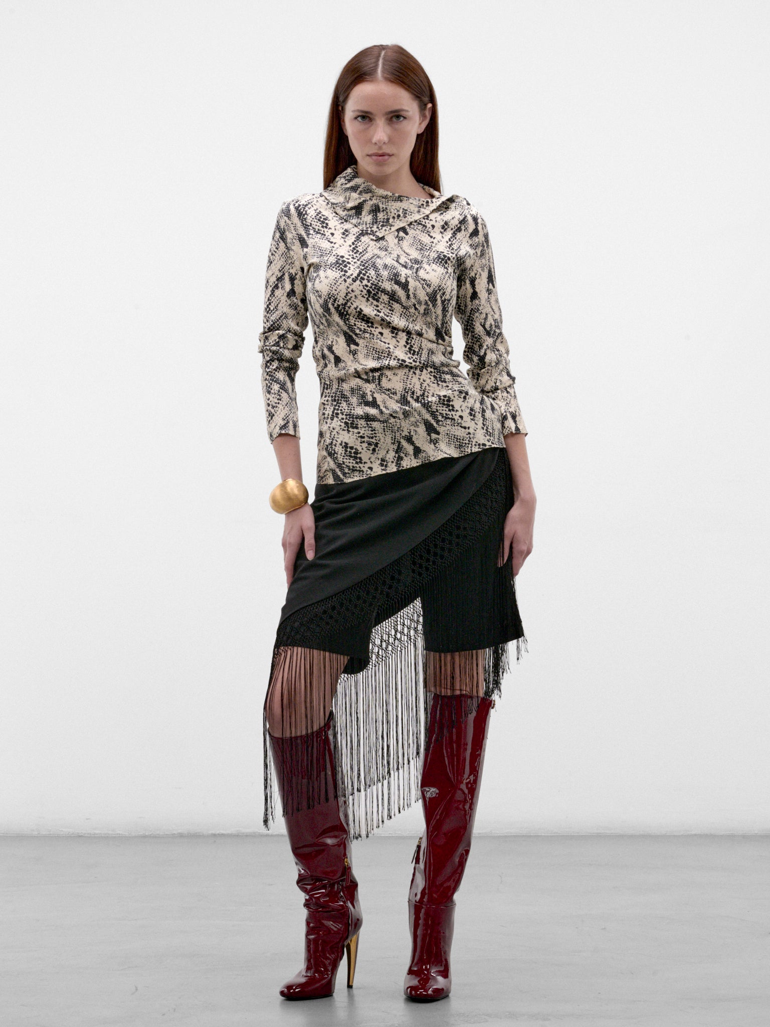 The Rattler Silk Snake Shirt (PPFW26TO01826-9975-BLACK-WHITE)