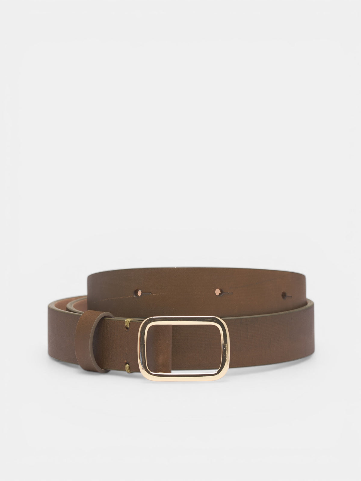 Brown Leather Rectangular Buckle Belt (PPSS26BE03940-2161-FANGO)