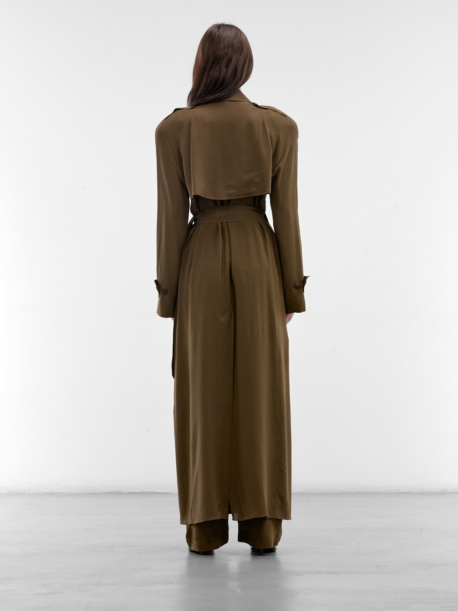 Olive Fluid Silk Trench Coat (PPSS26CO01092-0024-OLIVE)