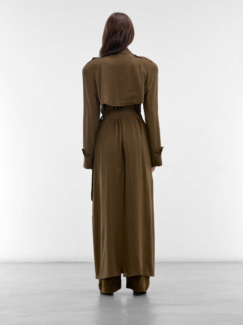 Olive Fluid Silk Trench Coat (PPSS26CO01092-0024-OLIVE)