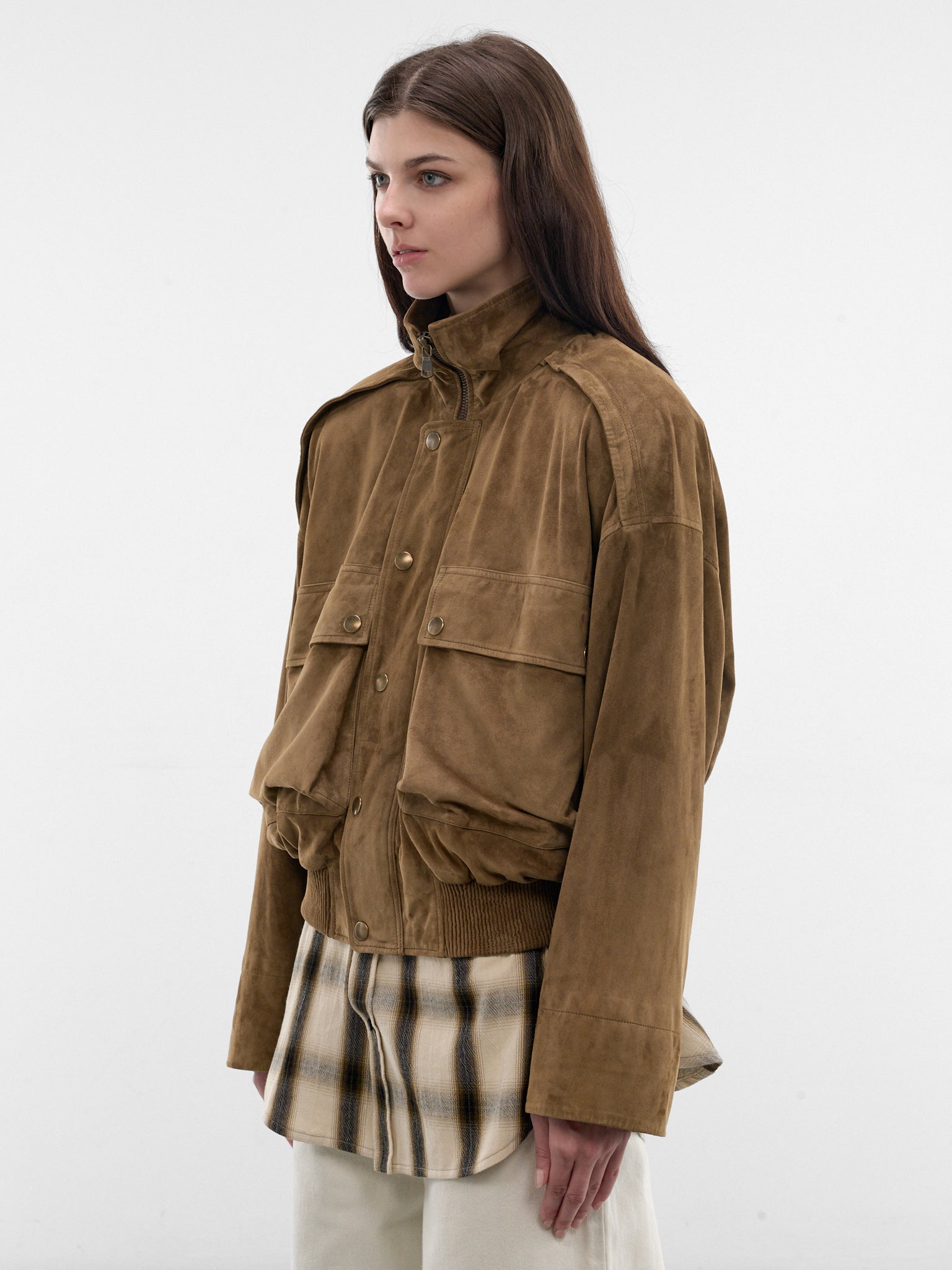 Tobacco Suede Leather Boxy Jacket (PPSS26JA03413-0155-TABACCO)