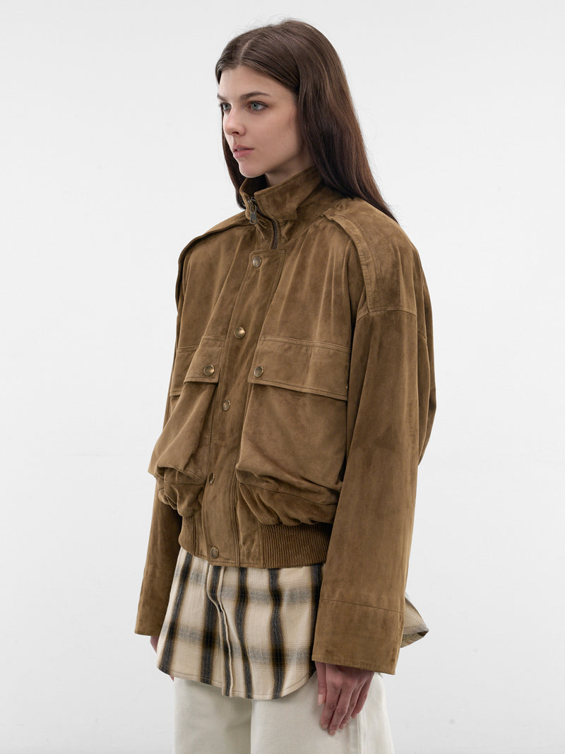 Tobacco Suede Leather Boxy Jacket (PPSS26JA03413-0155-TABACCO)