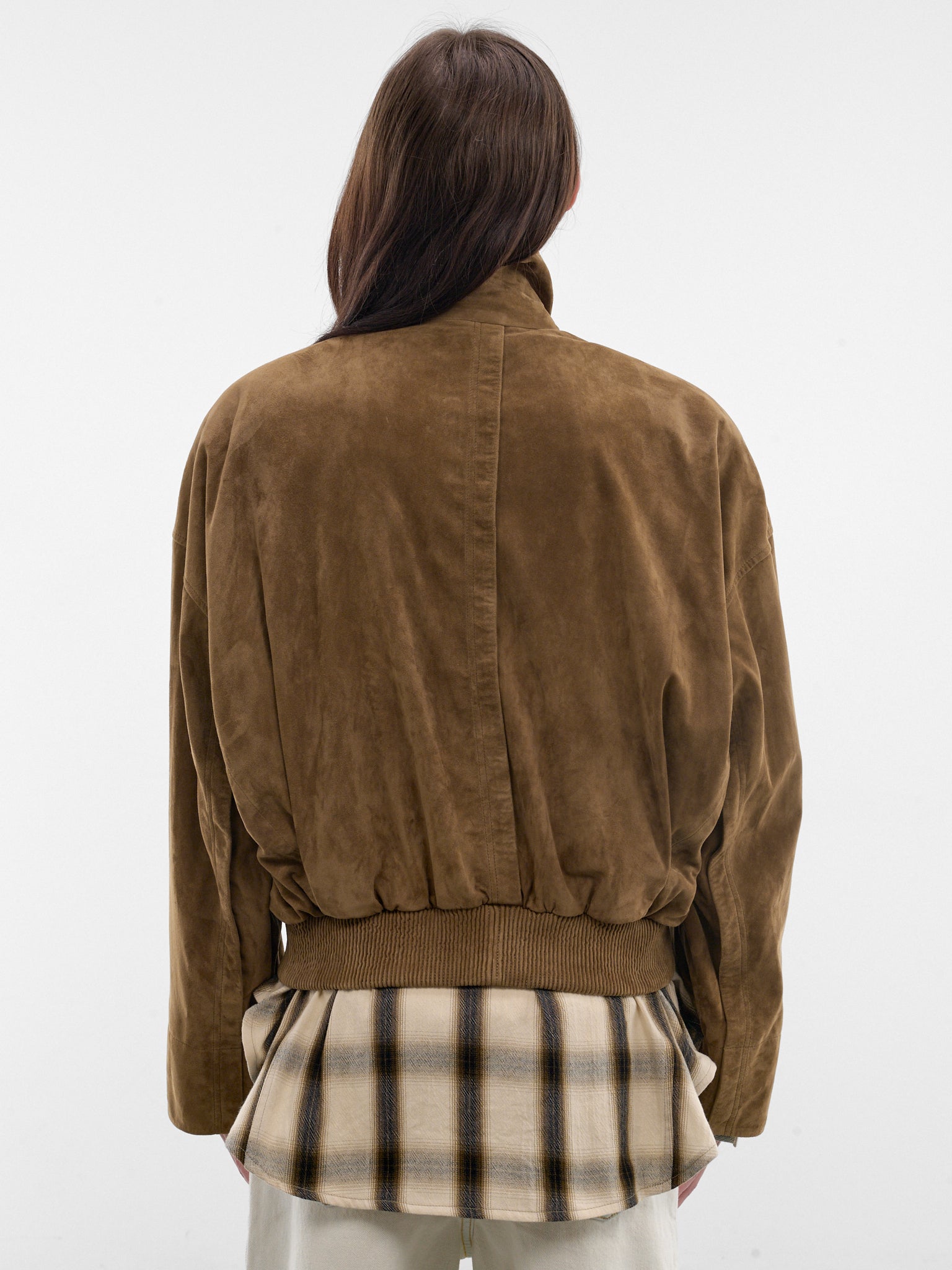 Tobacco Suede Leather Boxy Jacket (PPSS26JA03413-0155-TABACCO)