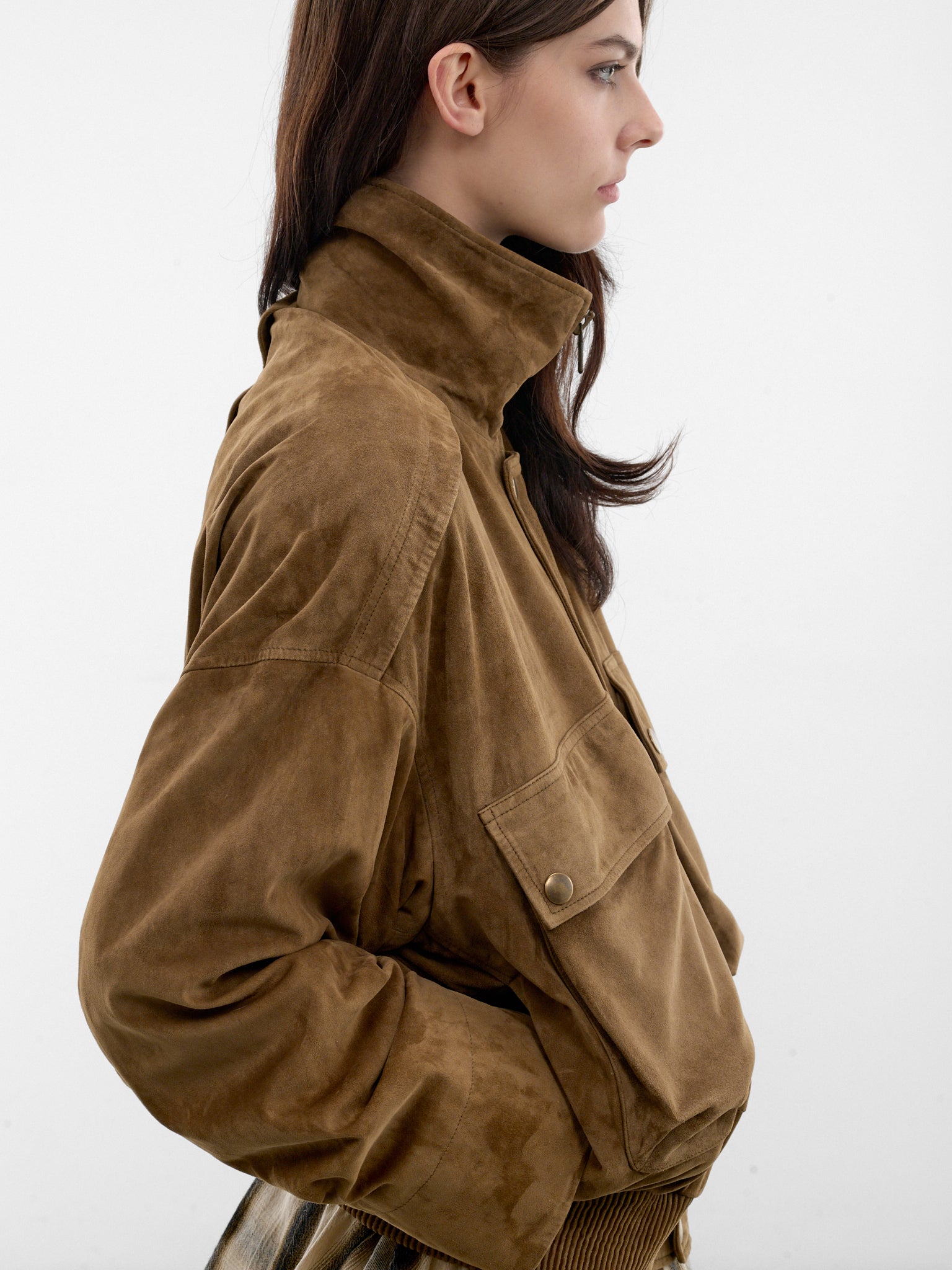 Tobacco Suede Leather Boxy Jacket (PPSS26JA03413-0155-TABACCO)