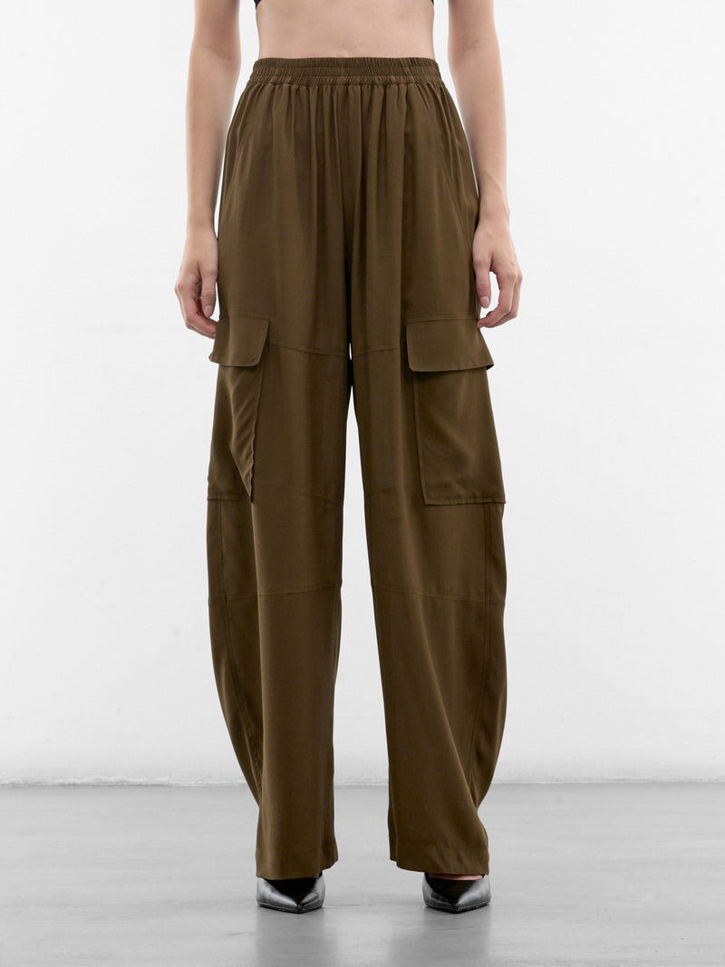 Olive Fluid Silk Cargo Pants (PPSS26PA01092-0024-OLIVE)
