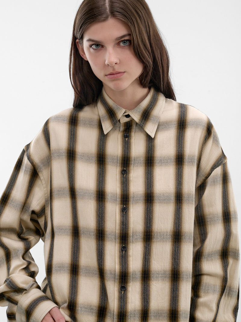 Plaid Oversized Cotton Button-Up Shirt (PPSS26SR06012-6490-IVORY-GREEN)