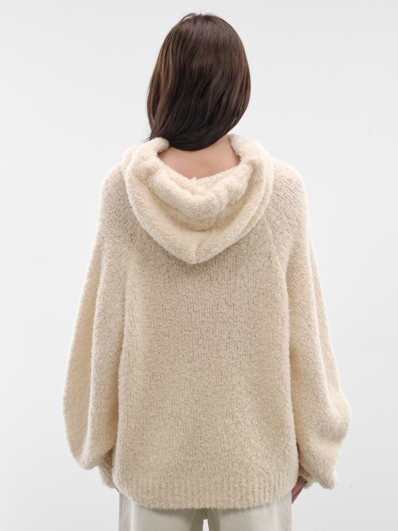 Ivory Wool-Silk Knit Hoodie (PPSS26SW01435-0023-IVORY)