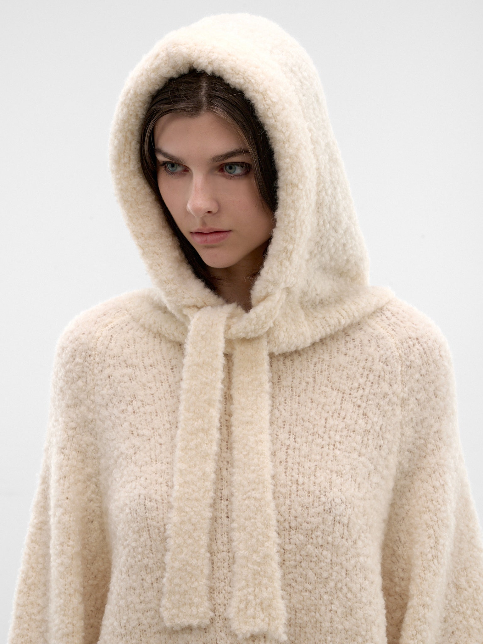 Ivory Wool-Silk Knit Hoodie (PPSS26SW01435-0023-IVORY)