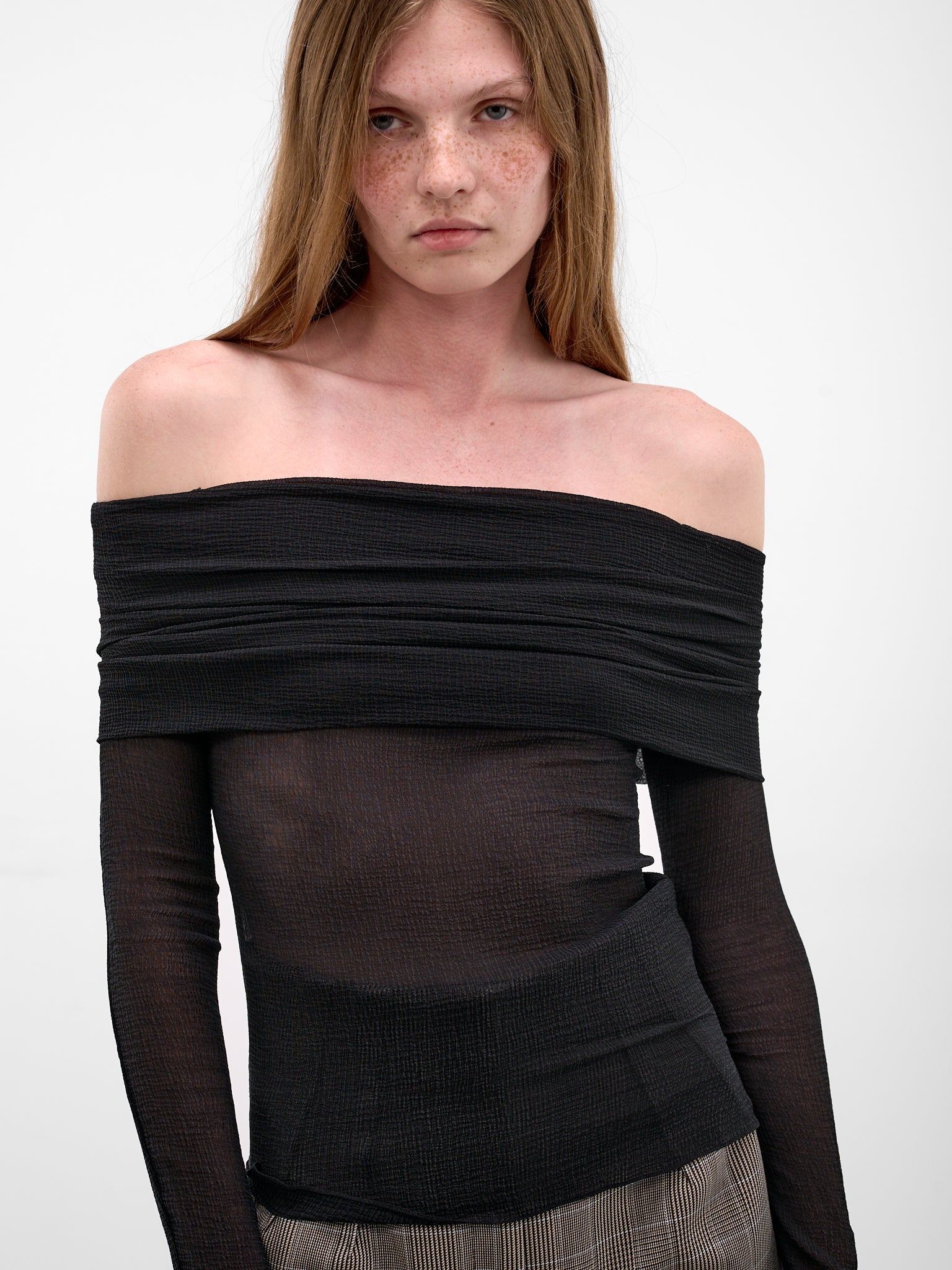 Black Silk Off-Shoulder Blouse (PPSS26TO01092-0015-BLACK)