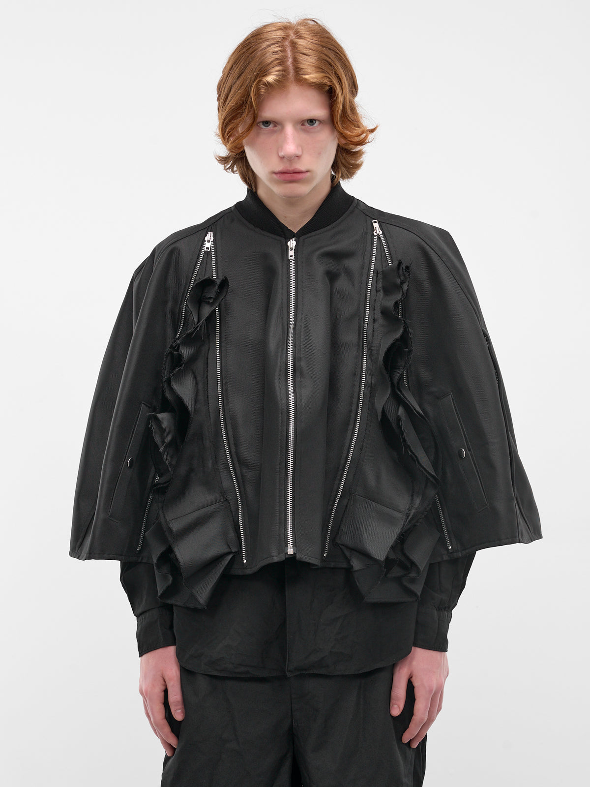 Black Deconstructed Bomber Cape Jacket (PQ-A015-S26-BLACK)