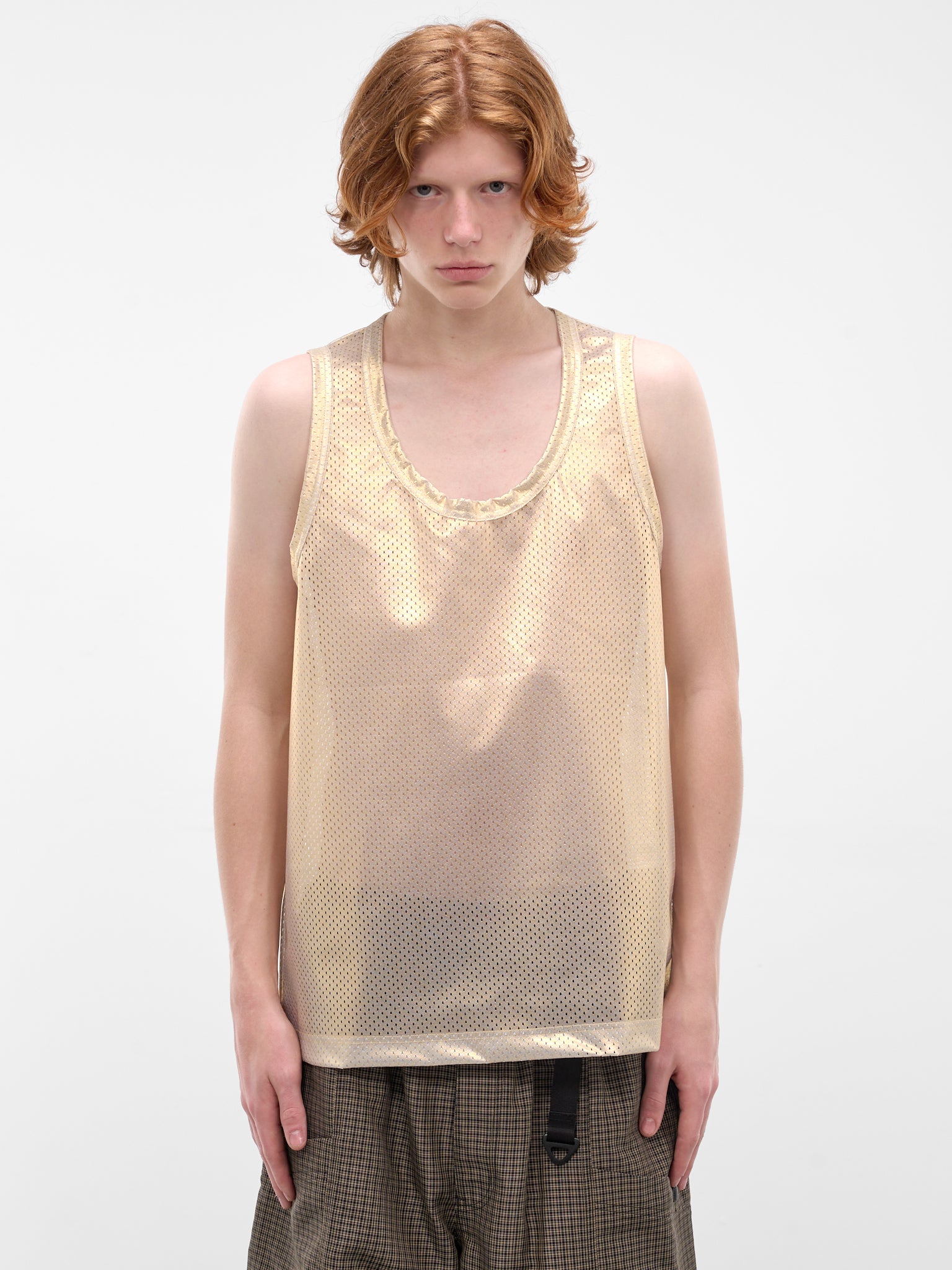 COMME DES GARCONS HOMME+ Gold Mesh Tank Top | H.Lorenzo - front