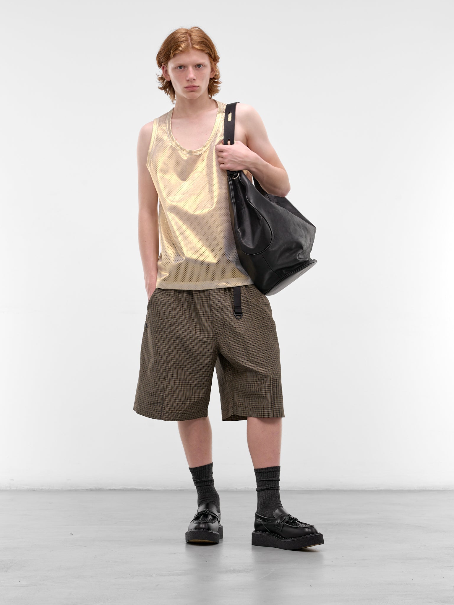 COMME DES GARCONS HOMME+ Gold Mesh Tank Top | H.Lorenzo - styled