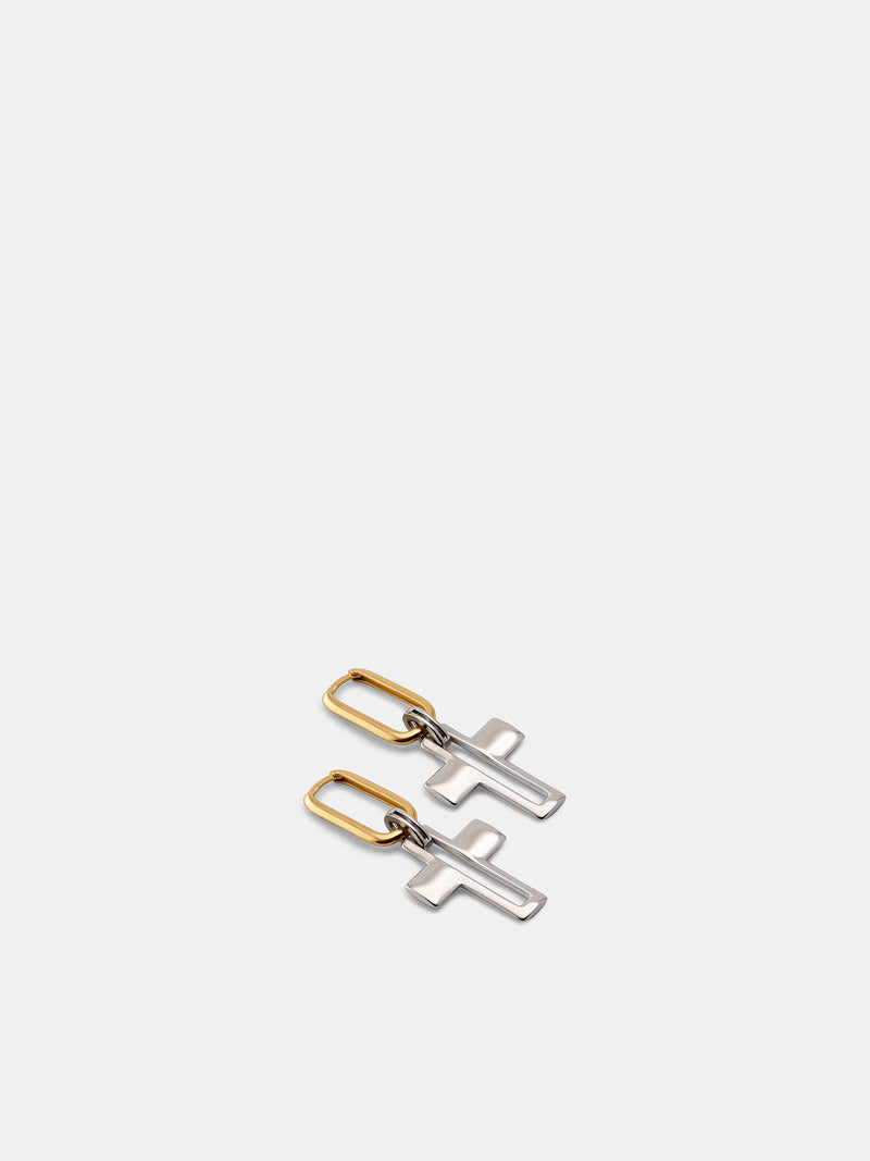 9K Gold & Silver Prism Earrings (PRISM-TWO-TONE-YELLOW-GOLD-925)