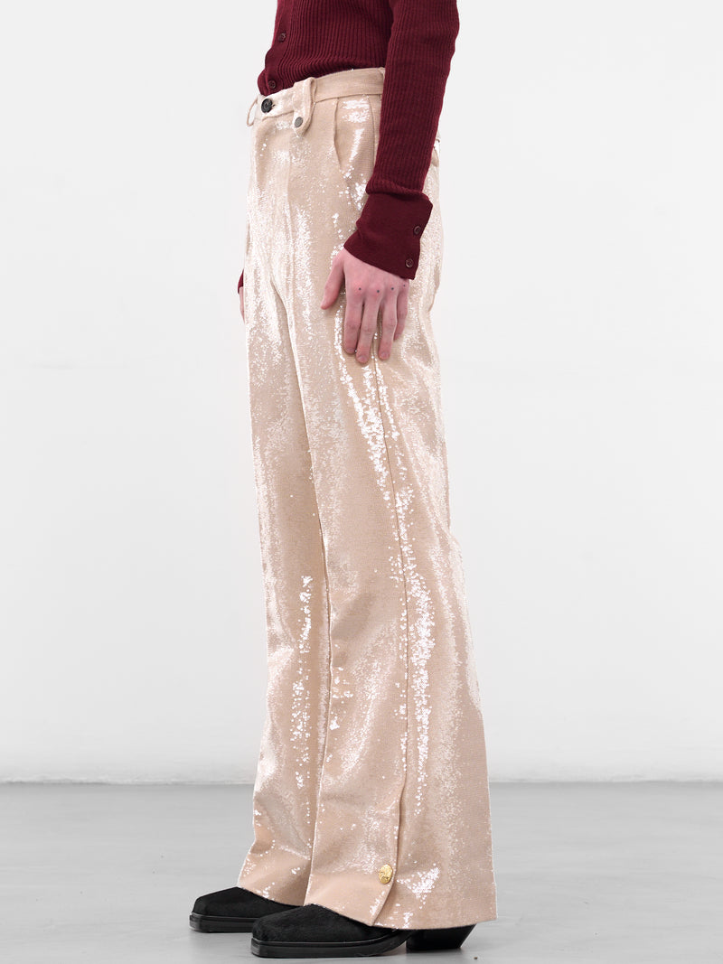Beige Sequin Flared Trousers (PT-003-D-BEIGE)