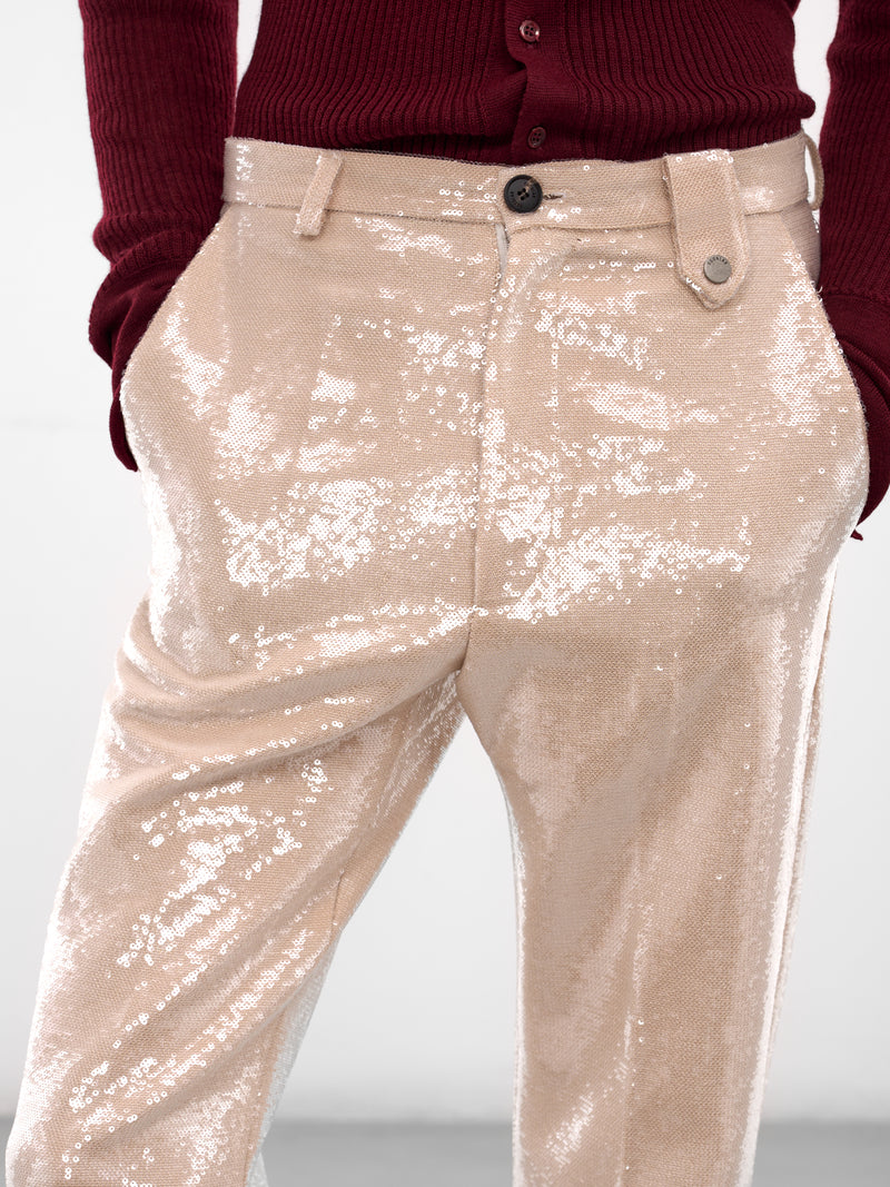 Beige Sequin Flared Trousers (PT-003-D-BEIGE)