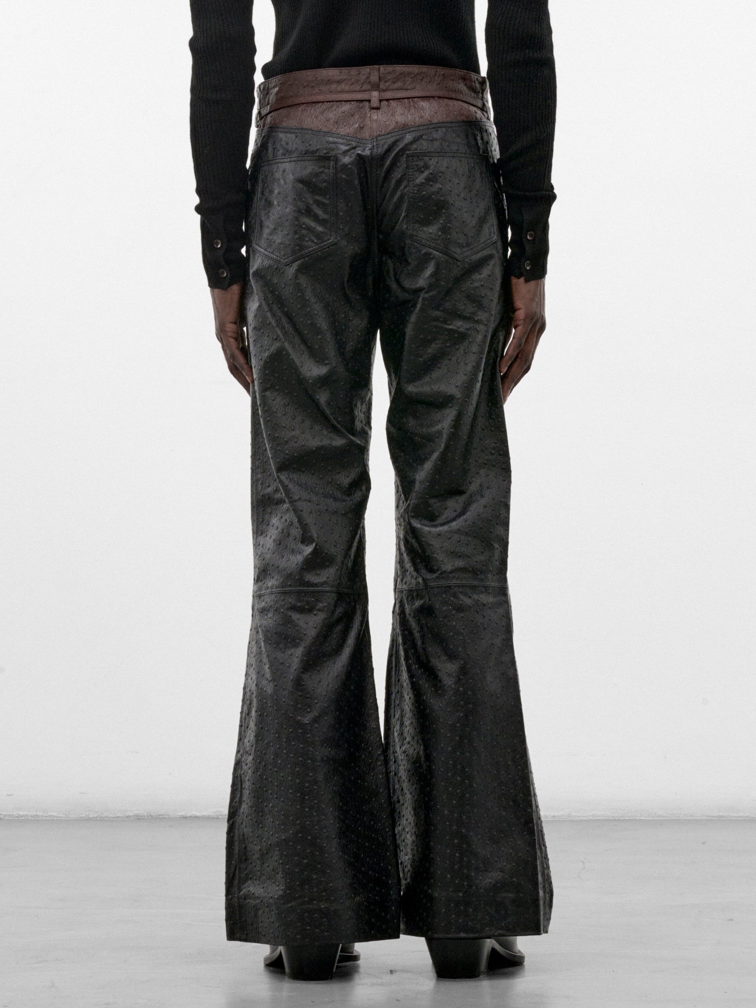 Black Sheep Leather Flared Trousers (PT-006-A-BLACK-OSTRICH)