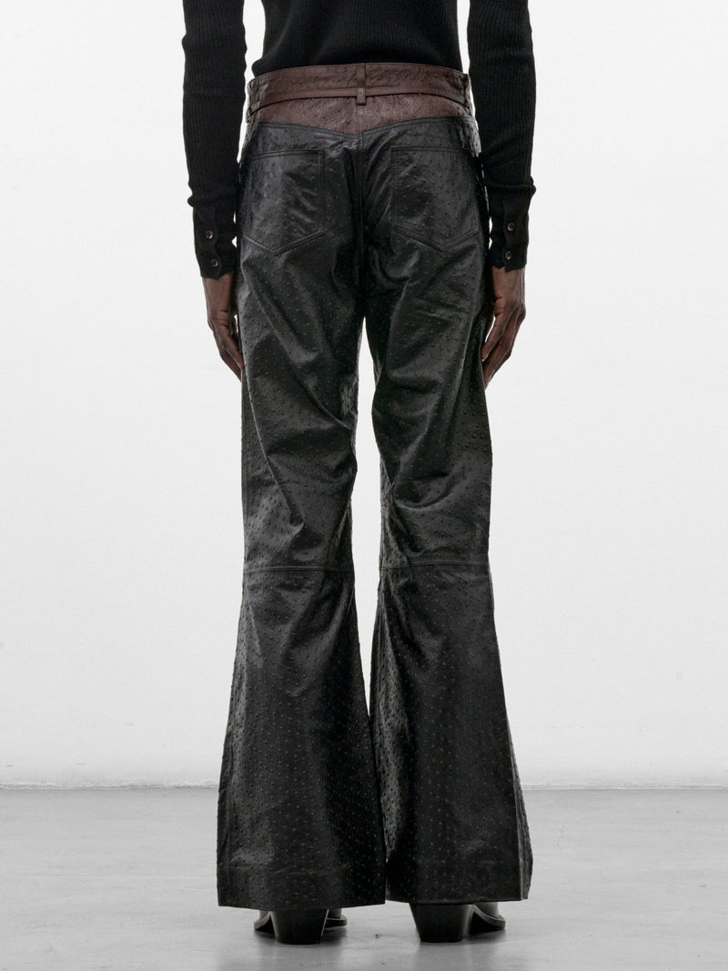 Black Sheep Leather Flared Trousers (PT-006-A-BLACK-OSTRICH)