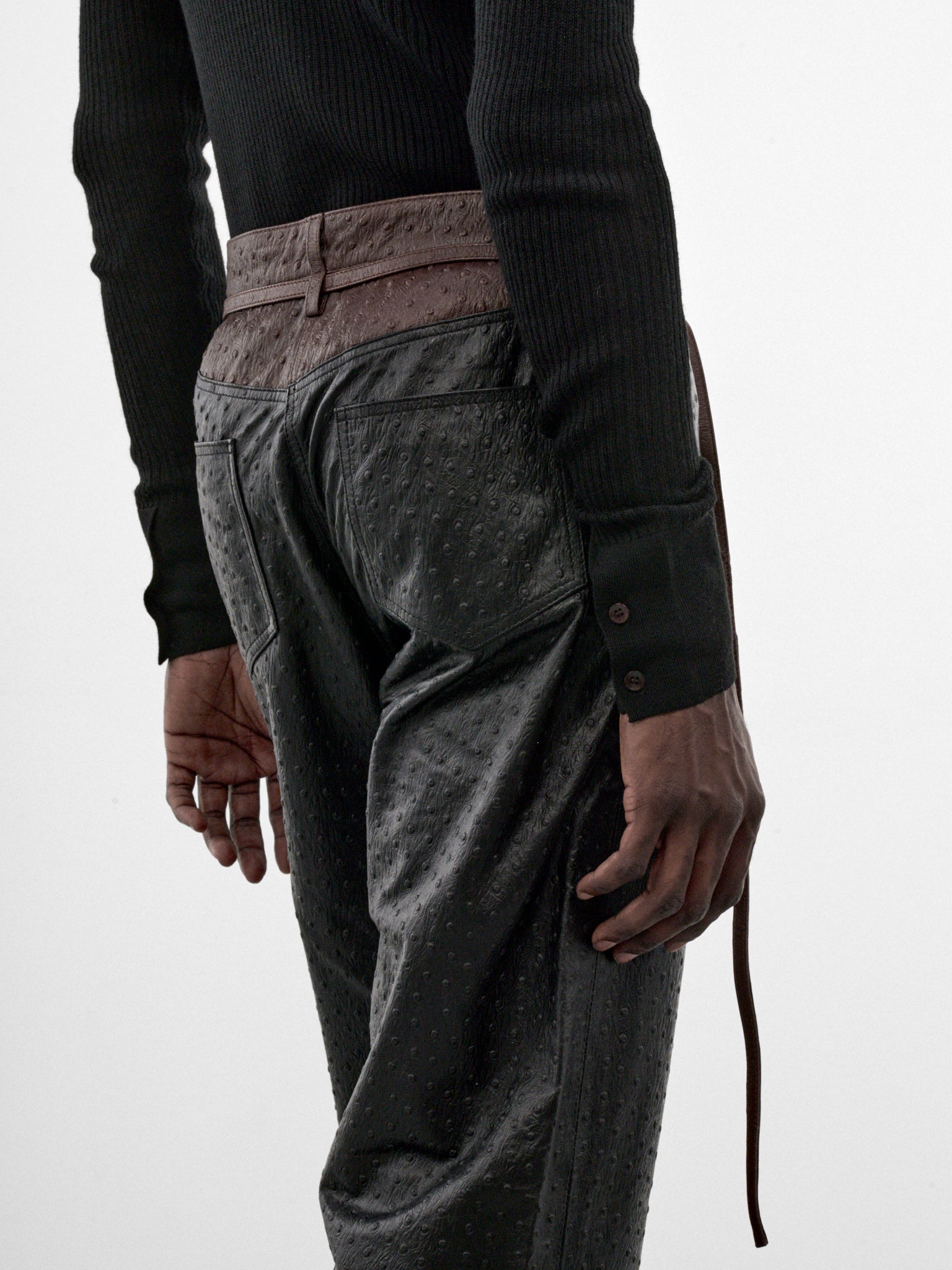 Black Sheep Leather Flared Trousers (PT-006-A-BLACK-OSTRICH)