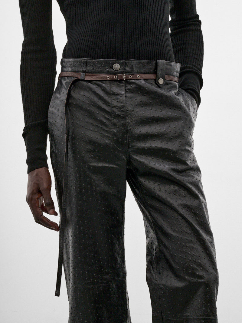 Black Sheep Leather Flared Trousers (PT-006-A-BLACK-OSTRICH)