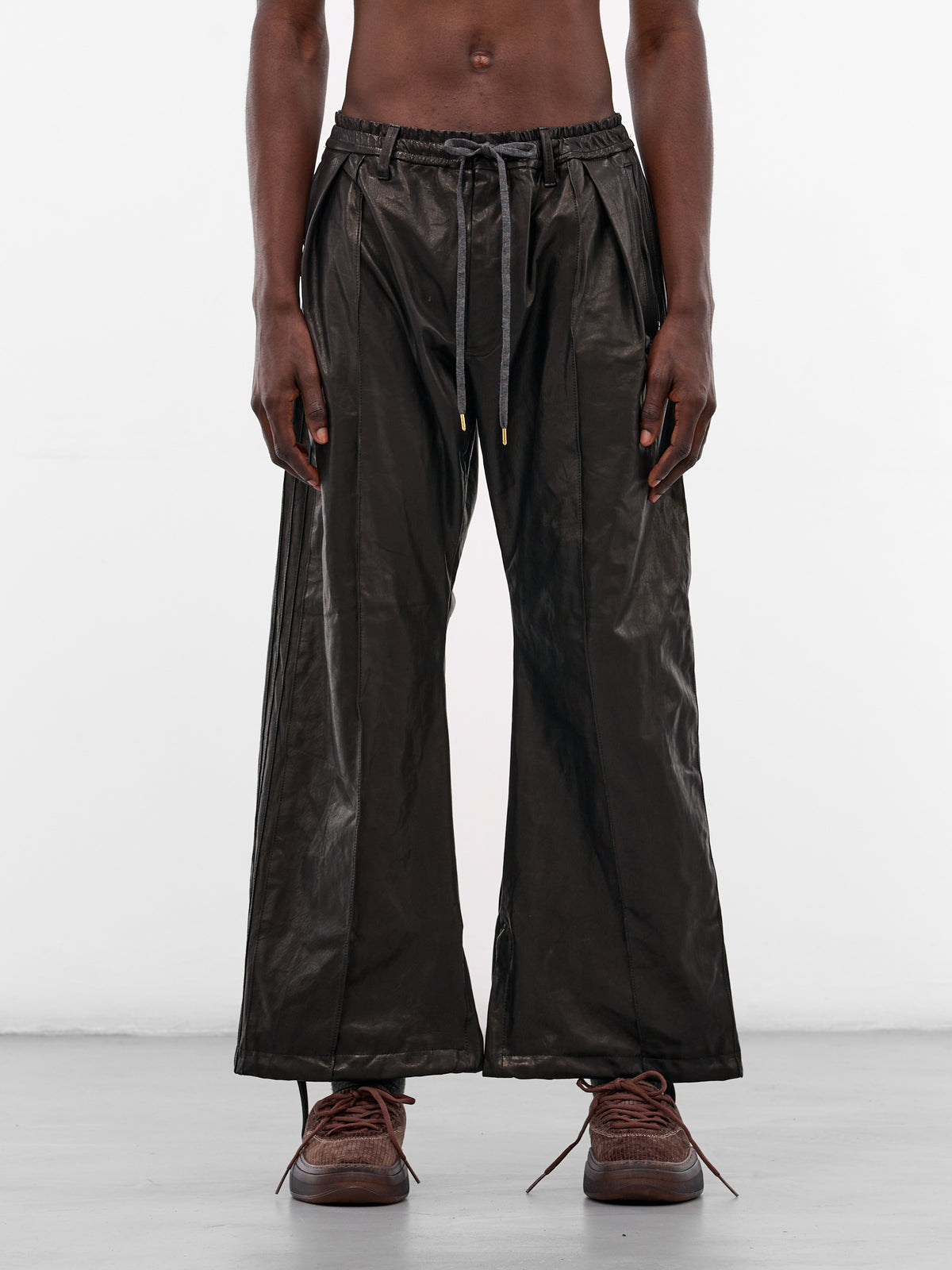 Black Leather Baggy Track Pants (PT-SV-NGA-1001-BLACK)