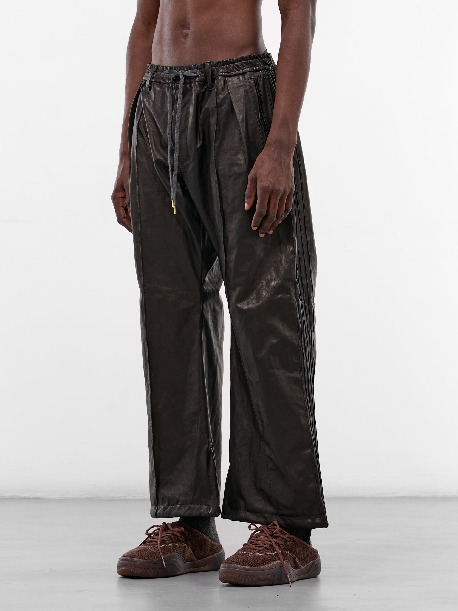 Black Leather Baggy Track Pants (PT-SV-NGA-1001-BLACK)