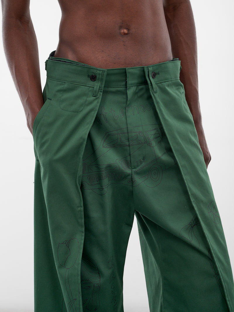 Green Doodle Shift Wrap Pants (PT-SV-NGA-1011-GREEN)