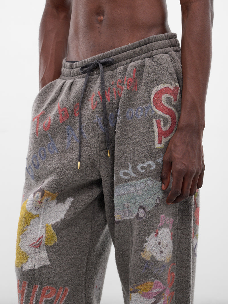 Black Graffiti Print Wool Sweatpants (PT-SV-NGA-1012-BLACK)