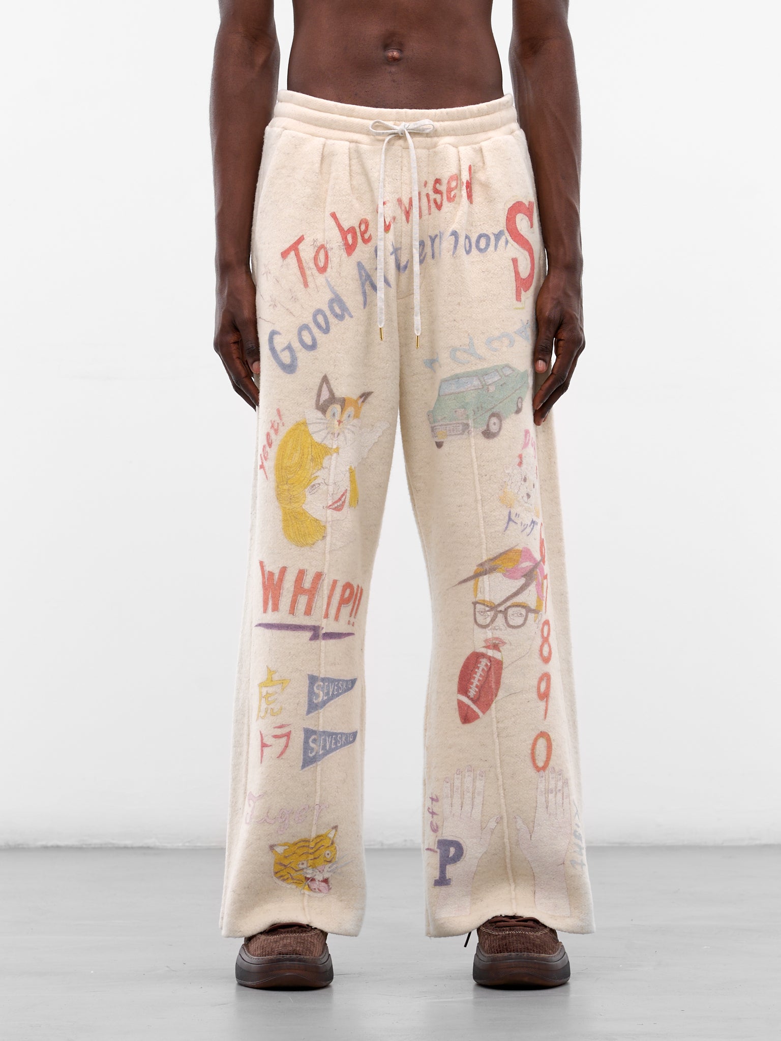 White Graffiti Print Wool Sweatpants (PT-SV-NGA-1012-WHITE)