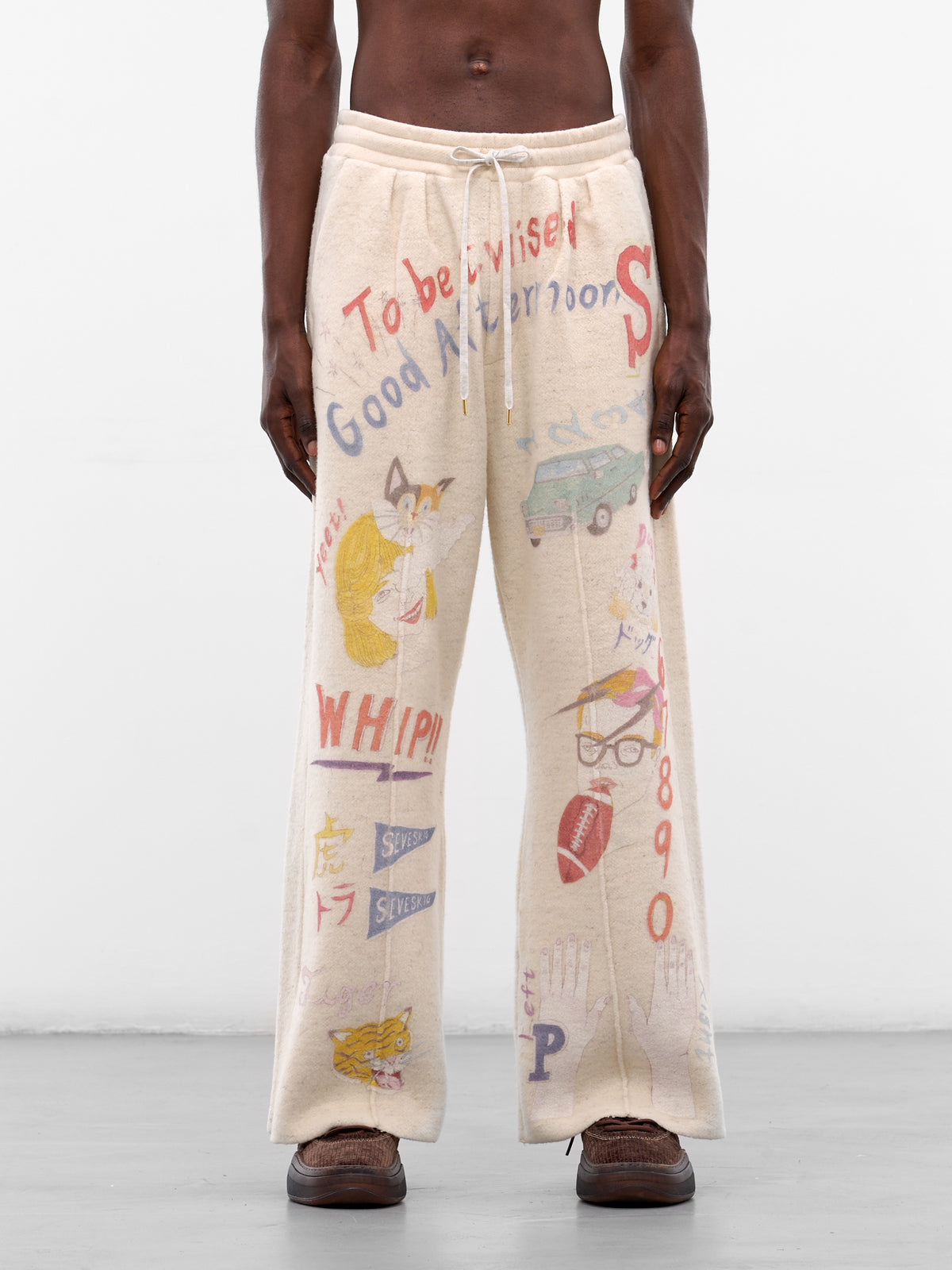 White Graffiti Print Wool Sweatpants (PT-SV-NGA-1012-WHITE)