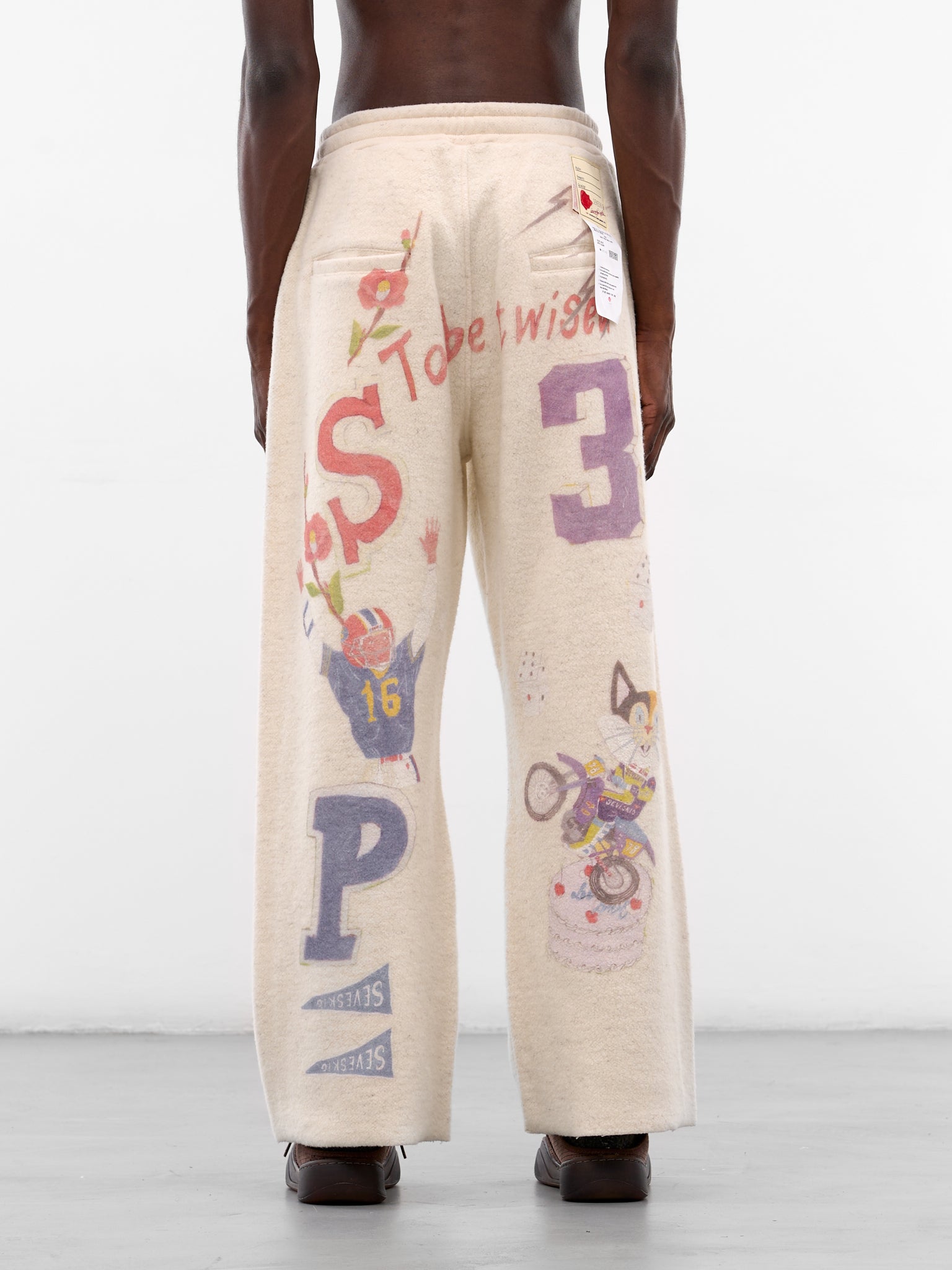White Graffiti Print Wool Sweatpants (PT-SV-NGA-1012-WHITE)