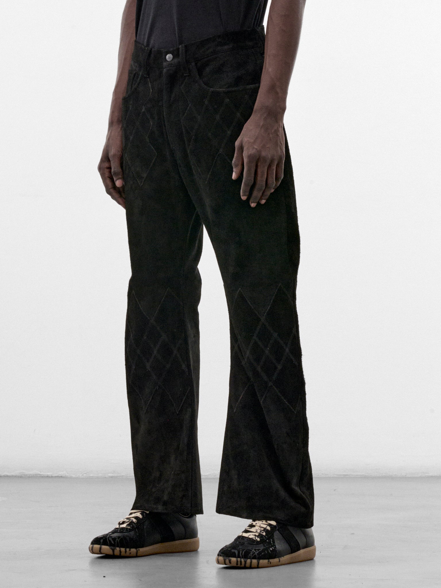 Black Suede Argyle Flared Trousers (PT-SV-NRA-1010-BLACK)