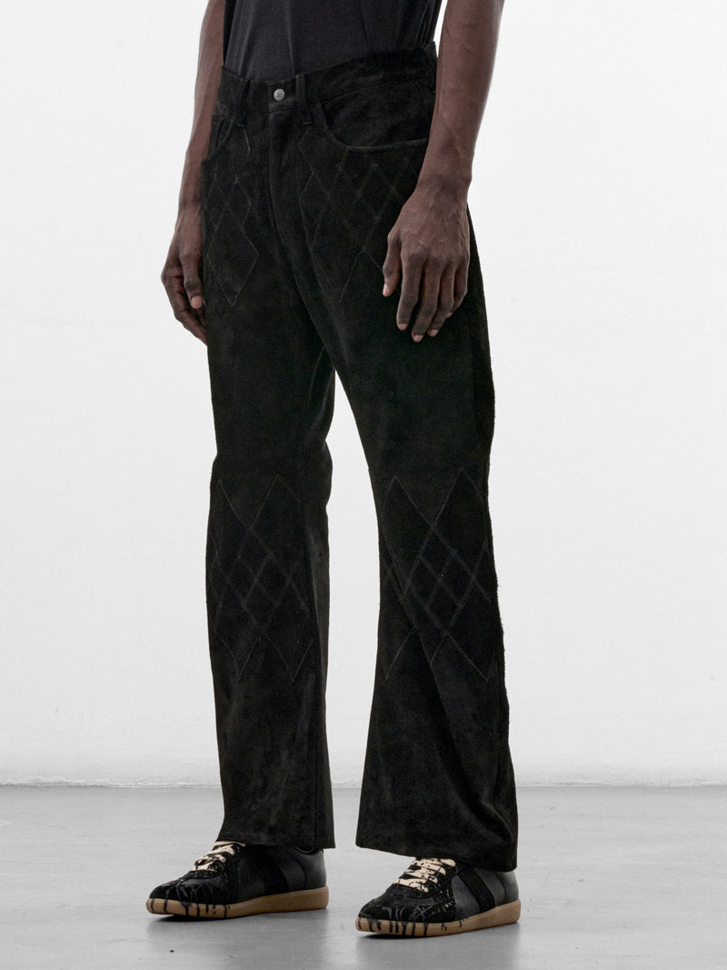 Black Suede Argyle Flared Trousers (PT-SV-NRA-1010-BLACK)