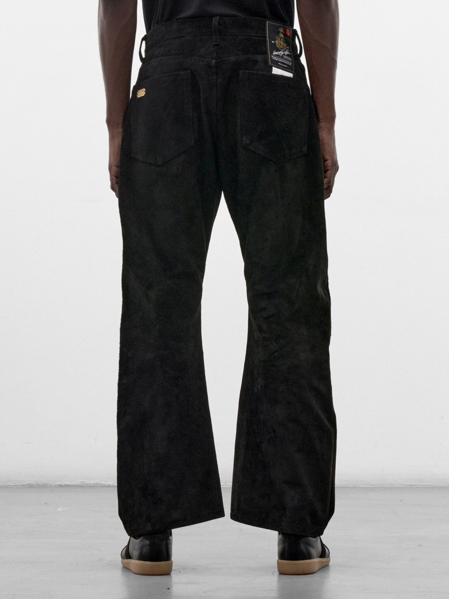 Black Suede Argyle Flared Trousers (PT-SV-NRA-1010-BLACK)