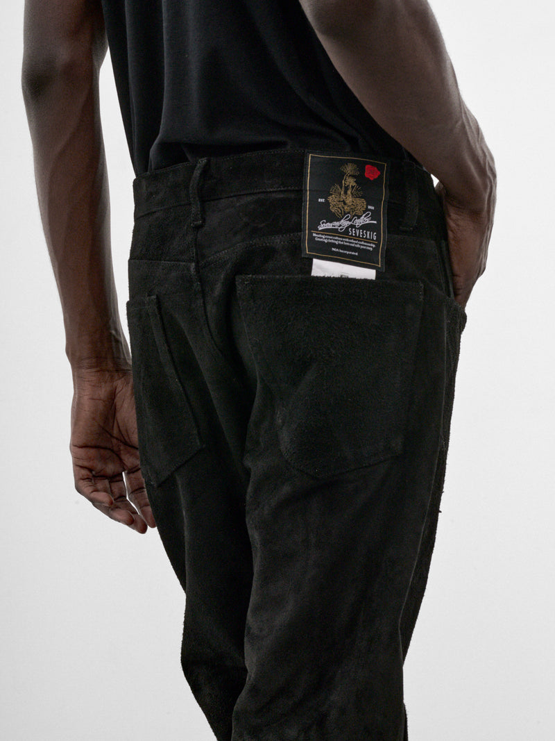 Black Suede Argyle Flared Trousers (PT-SV-NRA-1010-BLACK)