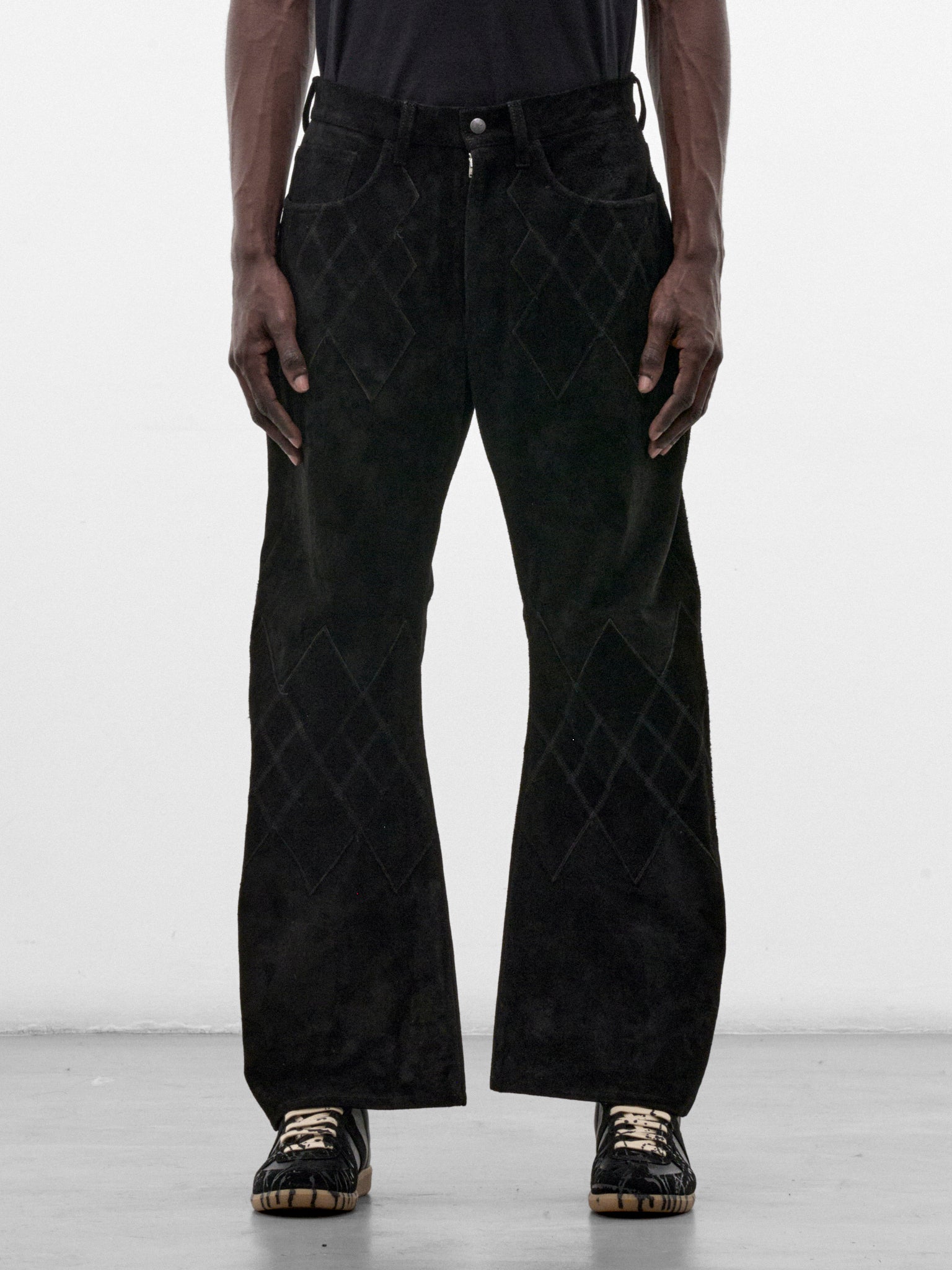 Black Suede Argyle Flared Trousers (PT-SV-NRA-1010-BLACK)