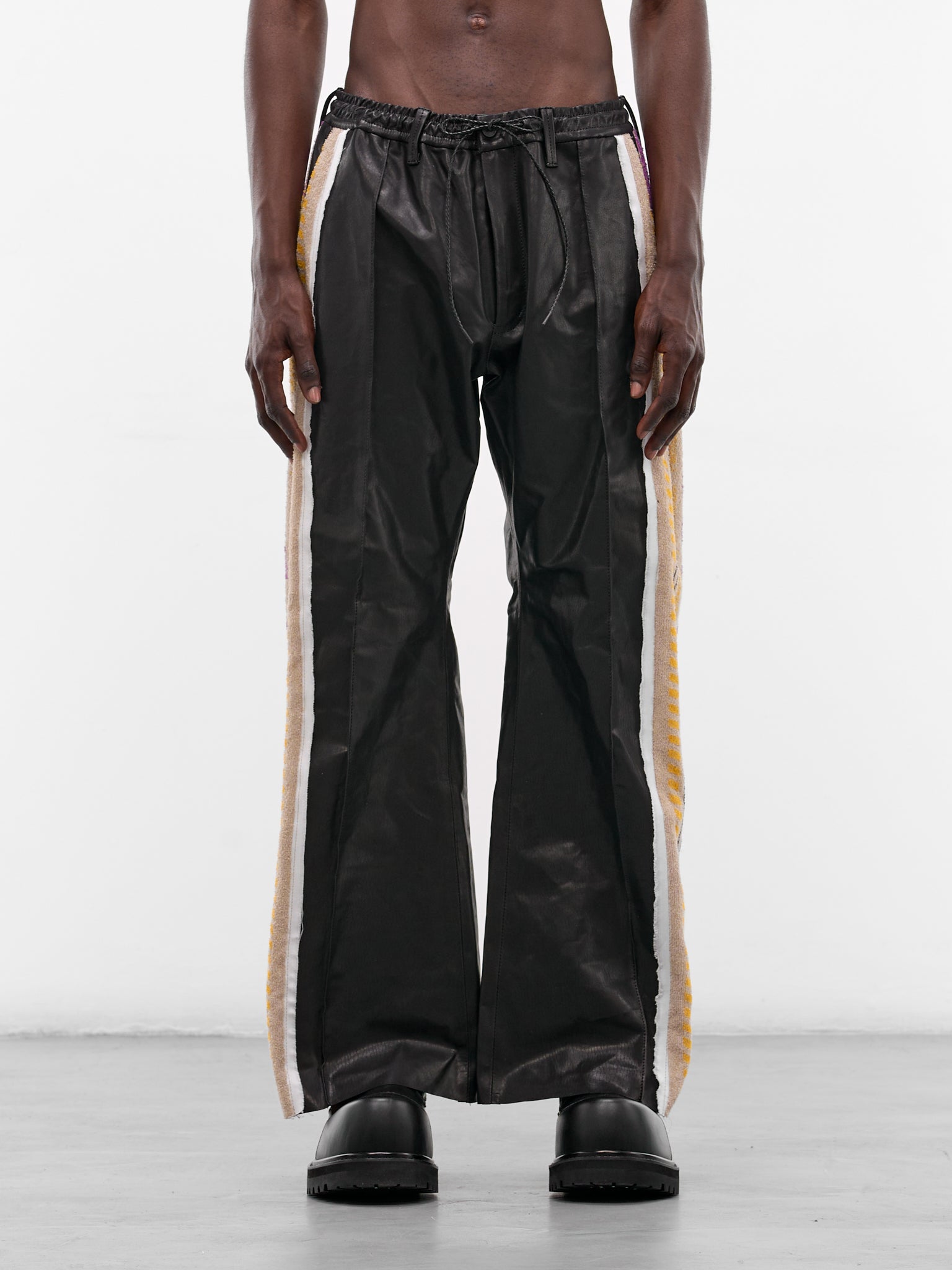 Black Leather Towel Track Pants (PT-SV-NRS-1005-BLACK)