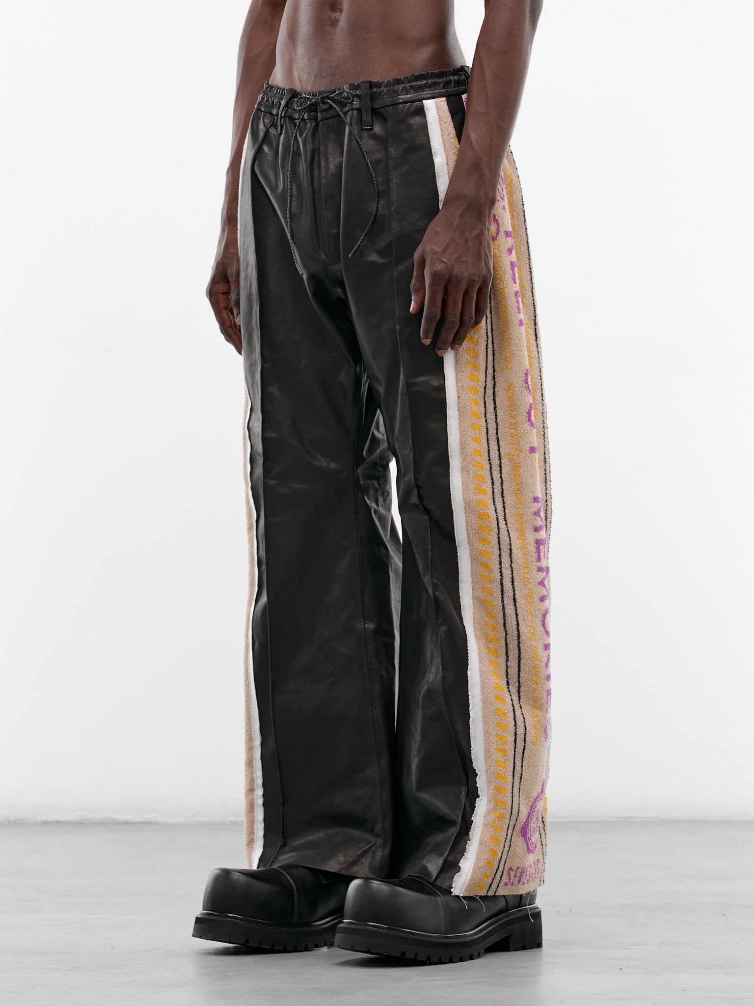 Black Leather Towel Track Pants (PT-SV-NRS-1005-BLACK)