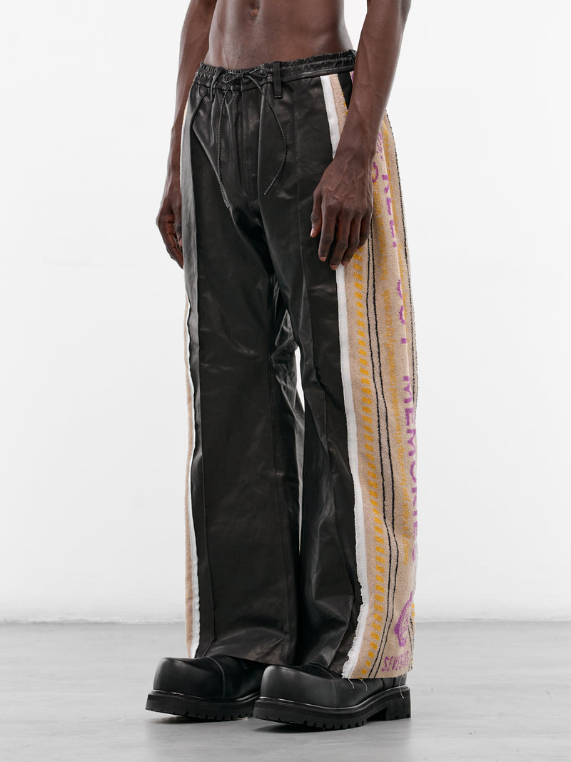 Black Leather Towel Track Pants (PT-SV-NRS-1005-BLACK)