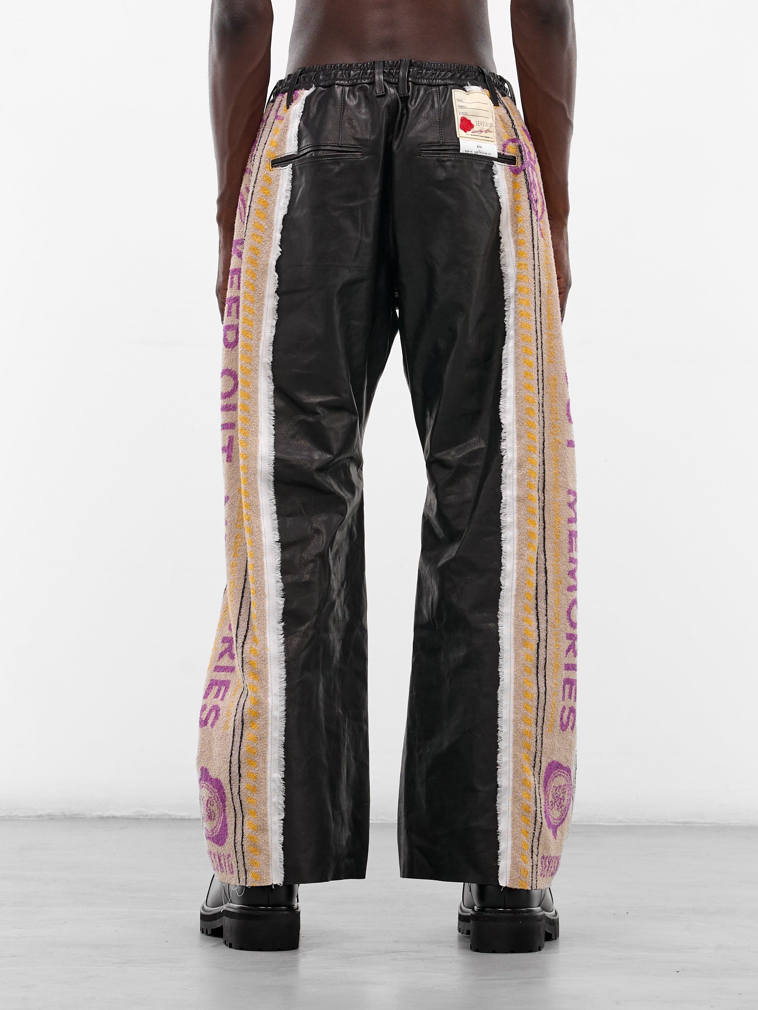 Black Leather Towel Track Pants (PT-SV-NRS-1005-BLACK)